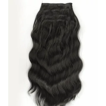 Fekete vasalható csatos, enyhén hullámos szintetikus haj 50cm (1)