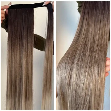 Sötétbarna- sötét hamvas ombre vasalható I. osztályú,  60cm szintetikus copf (14)