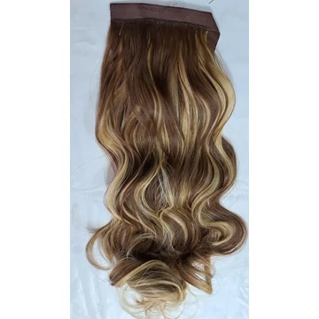 Csokibarna-szőke melíros hullámos I. osztályú vasalható szintetikus copf 60cm (15)