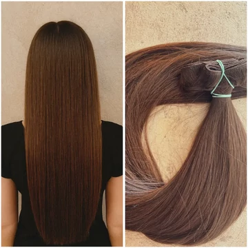 Gesztenyebarna 100% emberi hajból készült csatos haj kb. 110-115gr, 50 cm