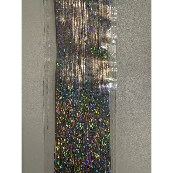 Glitter szál hajba, ezüst színű csillámos dísz hajfonáshoz