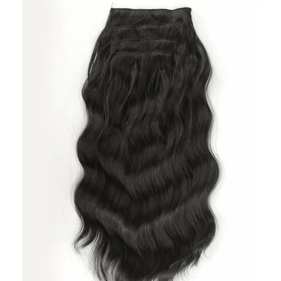 Fekete vasalható csatos, enyhén hullámos szintetikus haj 50cm (1)