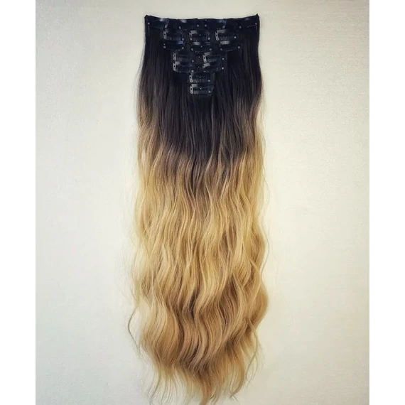 Ombre vasalható I. osztályú csatos, hullámos 55cm szintetikus haj (17)