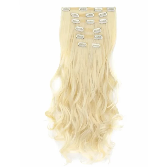 Platinaszőke enyhén hullámos vasalható I. osztályú csatos, szintetikus haj  50cm(22)