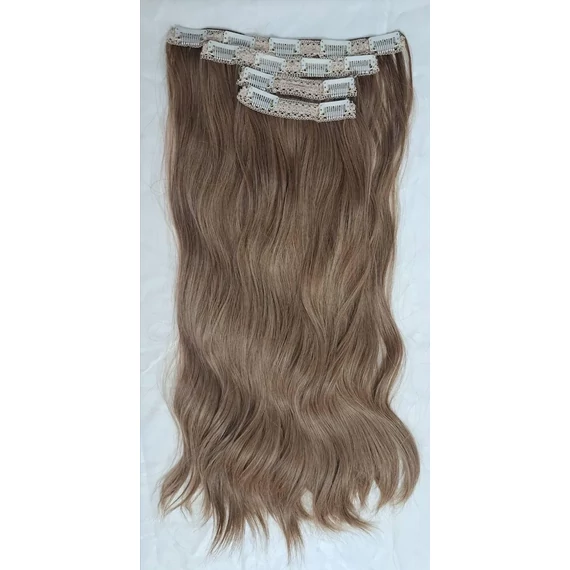 Sötétebb hamvas 8-as színű vasalható I. osztályú csatos, szintetikus haj 52-53cm (9)