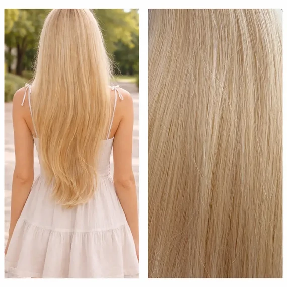 Festett bézs tresszelt 40cm 100% eredeti haj/1gr