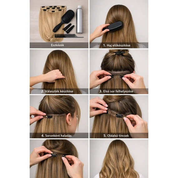 Ezüst egyenes vasalható csatos 60cm szintetikus haj