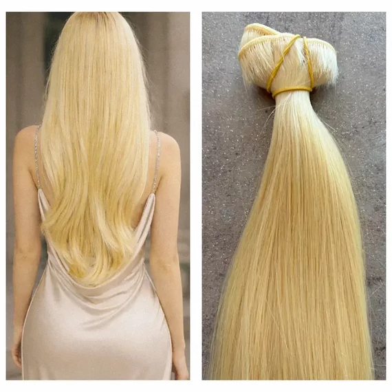 Platina szőke tresszelt 45cm 100% eredeti emberi haj/1gr