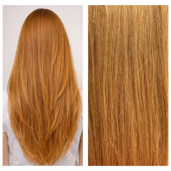 8.3-as színű 100% emberi hajból készült csatos haj kb. 110-115gr, 75-77 cm