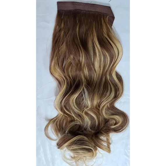 Csokibarna-szőke melíros hullámos I. osztályú vasalható szintetikus copf 60cm (15)