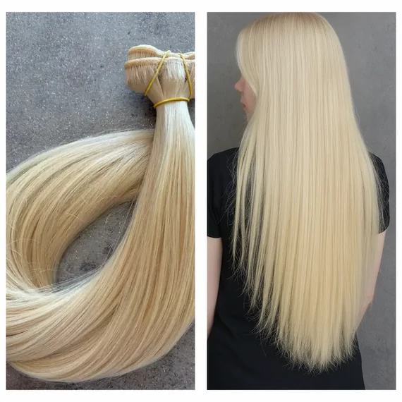 Hamvas platina 100% emberi hajból készült csatos haj kb. 110-115gr, 45 cm